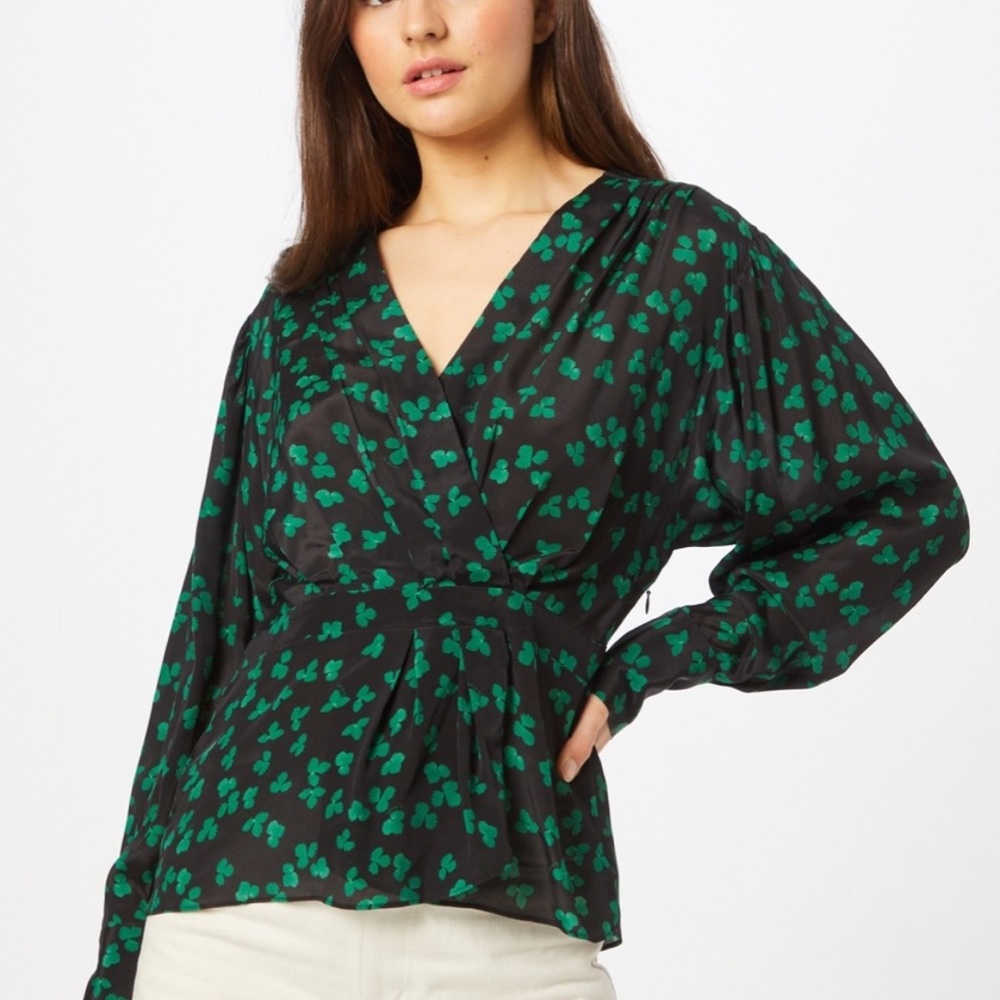 The Kooples Naive Flowers blouse size M. Black w/green print. Silk/viscose Nice